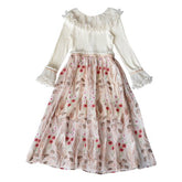 Lizakosht Dresses Fall Spring Women Embroidery Floral Lace Dress Vintage Elegant Slim Knitted Wool Patchwork Korean Fashion Long Dress