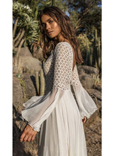 Lizakosht Fitshinling Backless Lace Long Dress Autumn 2022 V Neck Sexy Hot Bohemian Maxi Dresses For Women Flare Sleeve White Pareos Sale