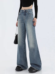 Lizakosht Korean Fashion Vintage Blue Jeans Women Y2k Streetwear Straight High Waist Jean Pants Ladies Baggy Wide Leg Denim Trousers New
