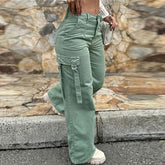 Lizakosht Women 2yk Clothes Oversize Wide-Leg Trousers Fashion Pocket Solid Color Long Pants Female Hip Hop High Waist Cargo Pants
