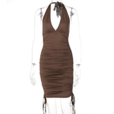 Lizakosht Women's New Spring Sexy Sleeveless V-Neck Lace Backless Drawstring Dress Mujer Vestido