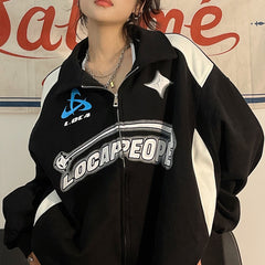 Letter Print Zipper Jacket Women American Retro Street Hip Hop Jackets For Women Oversized Korean Casual Trend Y2K Coat Women