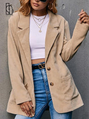 Lizakosht Casual Corduroy single-breasted Small Suit Commuter Trench Coat Female Fashion Casual Blazer Coat