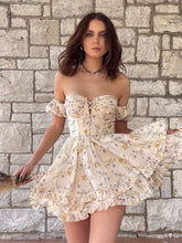 Lizakosht Floral Y2K Mini Dresses for Women 2022 Corset Off Shoulder Ruffle Sexy Lace Up Puff Sleeve Summer Streetwear Party Dress Vestido