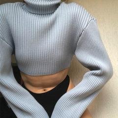 Lizakosht Korean Short Sweater Ladies Office Autumn Fashion High Neck Elegant Long Sleeve Solid Color Top New Fall Winter Sweater