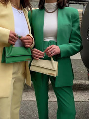 Lizakosht Women Two-piece Set Solid Vintage slim Office Lady Hidden Breasted Blazer Female vintage High Waist Pants Suits