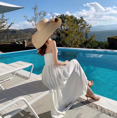 Lizakosht Black White Sexy V Neck Party Evening Dress Vintage Summer Beach Vacation Long Dresses Sleeveless Bodycon Maxi Dresses For Women