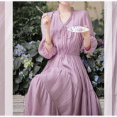 Lizakosht Women's New Spring New Style Wooden Ear Tie Fashion Lantern Sleeve Dress