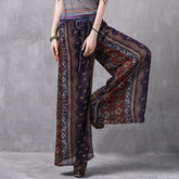 Summer Beach Fashion Bohemian Printed Wide Leg Pants Women Casual Cotton Linen Bottoms Thailand India Retro Split Loose Trousers