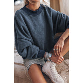 Lizakosht Fall Winter New Women Leisure Solid Color Hoodie Top Drop Shoulder Oversized Crewneck Pullover Crew Neck Loose Sweatshirt