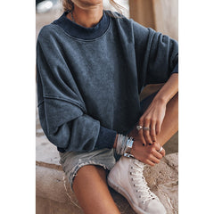 Lizakosht Fall Winter New Women Leisure Solid Color Hoodie Top Drop Shoulder Oversized Crewneck Pullover Crew Neck Loose Sweatshirt