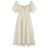 Lizakosht Square Neck Dress Feminine Bowknot Waist Closed Princess Skirt Bubble Short Sleeve Sundress Women Clothing Za Fashion Vintage