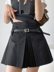 Lizakosht Vintage Summer Front Side Ruched Dropped Pleated Mini Skirt Preppy Style High Waist A-Lined Short Skirts Back Zipper