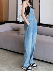 All-match denim overalls 2022 spring and summer new loose and thin denim overalls straight through wide-leg pants one-piece trou