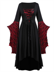 Gothic Dark Mesh Midi Dress Women Victorian Costume Velvet Robe Renaissance Witch Medieval Dresses Cosplay Wizard Halloween Y2k