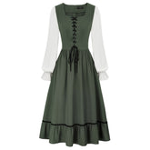 SD Dresses For Women 2022 Vintage Middle Ages Renaissance Contrast Color Dress Long Sleeve Square Neck A-Line Dress