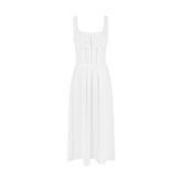 Lizakosht lace trim midi dress Slim fit square neck straps summer dress new white sexy ladies party dress retro dress women