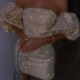 Lizakosht Dream Sexy Spaghetti Strap Mini Sequined Cocktail Dress Strapless Vestidos Sleeveless Prom Dress with Bow Robe De Soirée