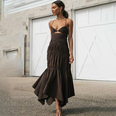 Lizakosht Elegant Spaghetti Strap A-Line White Summer Dresses For Women Sexy Backless Lace Up Holiday Bech Midi Dress Vestidos