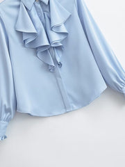 Lizakosht Fashion Summer Frill Women's Shirts Blouse Female Chic Long Sleeve Blouses Tops Casual Ladies Shirts and Blouses New