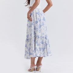 Lizakosht Women's Skirt Floral Printed High Waist Lace Up Mid-length Skirts Female Summer Fashion 2023 Casual Style New