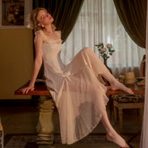 Lizakosht Nightdress New Spring Autumn Women Elegant Holiday Dresses Puff Sleeve Slash Neck Off Shoulder Smocked Apricot color Dresses