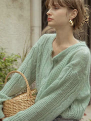 Jacquard Knitting Sweater Coat Women Spring Autumn Round Neck Long Sleeve Cardigan Femme French Vintage Casual Gilet Clothes