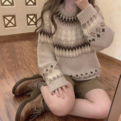 Lizakosht Vintage Sweater Women Winter Raglan Sleeve Loose Christmas Sweater Pullovers Warm Knitted Jumper