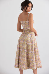Lizakosht Summer Women'S Dress One Word Neck Suspender Strap Off Shoulder Sleeveless Dress Sexy Open Back Slit Floral Dresses