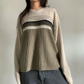Lizakosht Sweater y2k Fairy Grunge Clothes 2000s Aesthetic Women Striped V Neck Long Sleeve Tops Knitted Clothing Streetwear