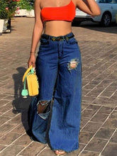 Lizakosht Summer Women Y2k Broken Hole Jeans Splice Solid Color All-Match Fashion Loose Washed Wide Leg Pants Jeans Chic Streetwear