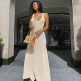 Lizakosht Summer Women's U-neck Chest A Swing Waist Comfortable Temperament Holiday Sling Dress