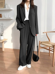 Lizakosht Office Lady Blazer Suits Korean Style Two Piece Set Women Suit Jacket + Wide Leg Pants OL Ensemble Femme 2 Piece Outfits Elegant