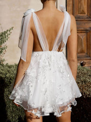 Lizakosht Elegant Sleeveless Dress Women Sexy V-neck Spaghetti Straps Dress Fashion Backless Mini Dress Lady Flower Princess Sling Dress