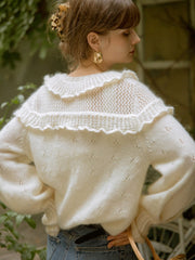 French Ruffles Knitted Cardigan 2022 Autumn Winter Lantern Sleeves Buttons Sweater Coat Female Vintage Elegant Sweaters Gilet