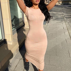 Lizakosht spring new fashion round neck short sleeve hip bag fitting dress