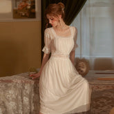 Lizakosht Sweet Square Collar Mesh Nightdress Womens Backless Perspective Intimate Home Dress Lace Cute Nightgown Summer Tempt Sleepwear