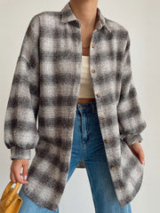 Lizakosht Women Casual Red Plaid Shirt Loose Lapel Single-breasted Mid-length Blouse Autumn Fashionable Ladies Tops Clothes