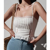 French Fashion Street Style 2022 Spring New Sexy Lace Camisole Women's Solid Color Slim Fit Waist Folds Tank Tops CLA1