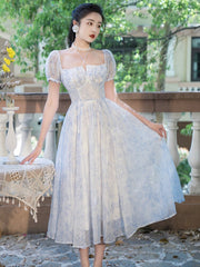 Lizakosht Summer Woman Chiffon Dress Romantic Vintage Print Off Shoulder Neck Mounted Sexy Party Night Dresses Lady Vestido Festa