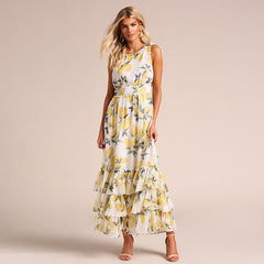 Lizakosht Spring/Summer Women Multi-layer Strap Leisure Flower Dress