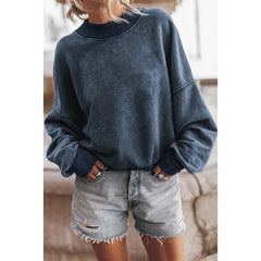Lizakosht Fall Winter New Women Leisure Solid Color Hoodie Top Drop Shoulder Oversized Crewneck Pullover Crew Neck Loose Sweatshirt