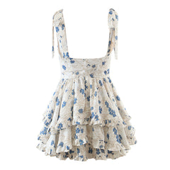Lizakosht women's floral sleeveless summer dress bow tied straps tiered ruffled mini party dress ladies chic girl sexy dress