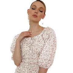 Lizakosht New Summer Fashion Ladies Square Collar Lace Temperament Commuter Puff Sleeve French Retro Lace Short Skirt Printed Dress