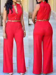 Lizakosht Women Casual Sleeveless One Piece Romper Office Sexy V-neck Shirt Jumpsuit Fashion Wide Leg Trousers With Belt Playsuit Overalls