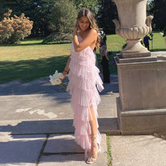 Lizakosht New Ins Style Dinner Sexy Girl Cake Dress Open Back Mesh Neck Length Maxi Dresses Mujer Vestido