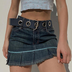 Lizakosht Y2k Vintage Belt Pleated skirt Girl Denim street clothes Trendy Mini skirt Harajuku Korean trendy skirt punk fashion 90s