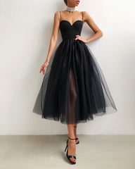 Black Princess Evening Dress Strap Tube Top Sexy Fantasy Sleeveless Open Back Mesh and Calf Length Party Ball Dresses Hot Sale