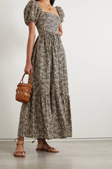 Lizakosht Korean Fashion Floral Maxi Dresses Puff Sleeve Sexy Low Cut Beach Long Dresses Elegant Casual Ladies Women Dresses Summer