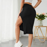 Lizakosht Spring And Summer Sexy Fashion Women'S High Slit Bodycon Midi Slim Fit Skirt Elegant Black Split Ribbed Knit Pencil Skirts